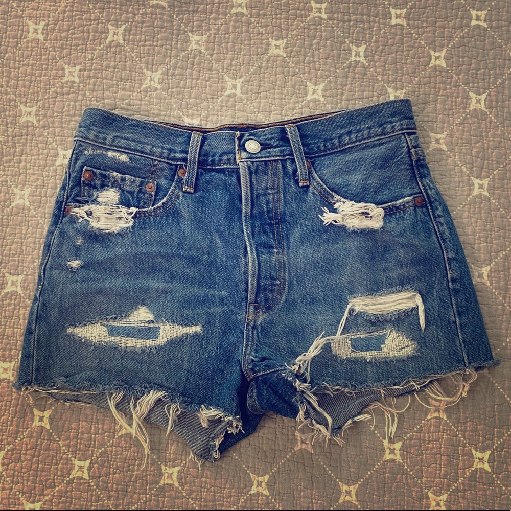 Levi’s High-Waisted Distressed Denim Shorts, W27